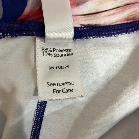 Guru Active Womens Leggings Pants Blue Floral Print Stretch Elastic Waist Sz XL - Picture 6 of 10